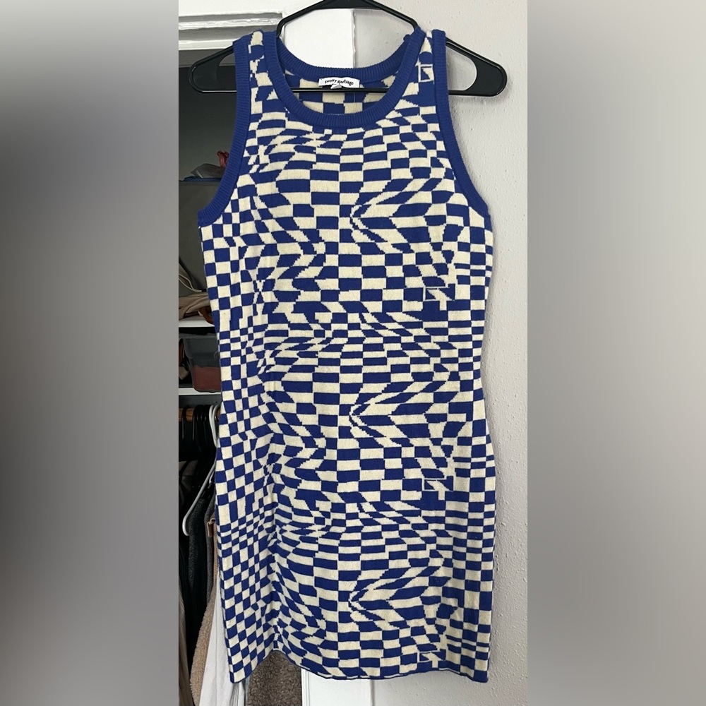 Blue and White Geometric Mini Dress